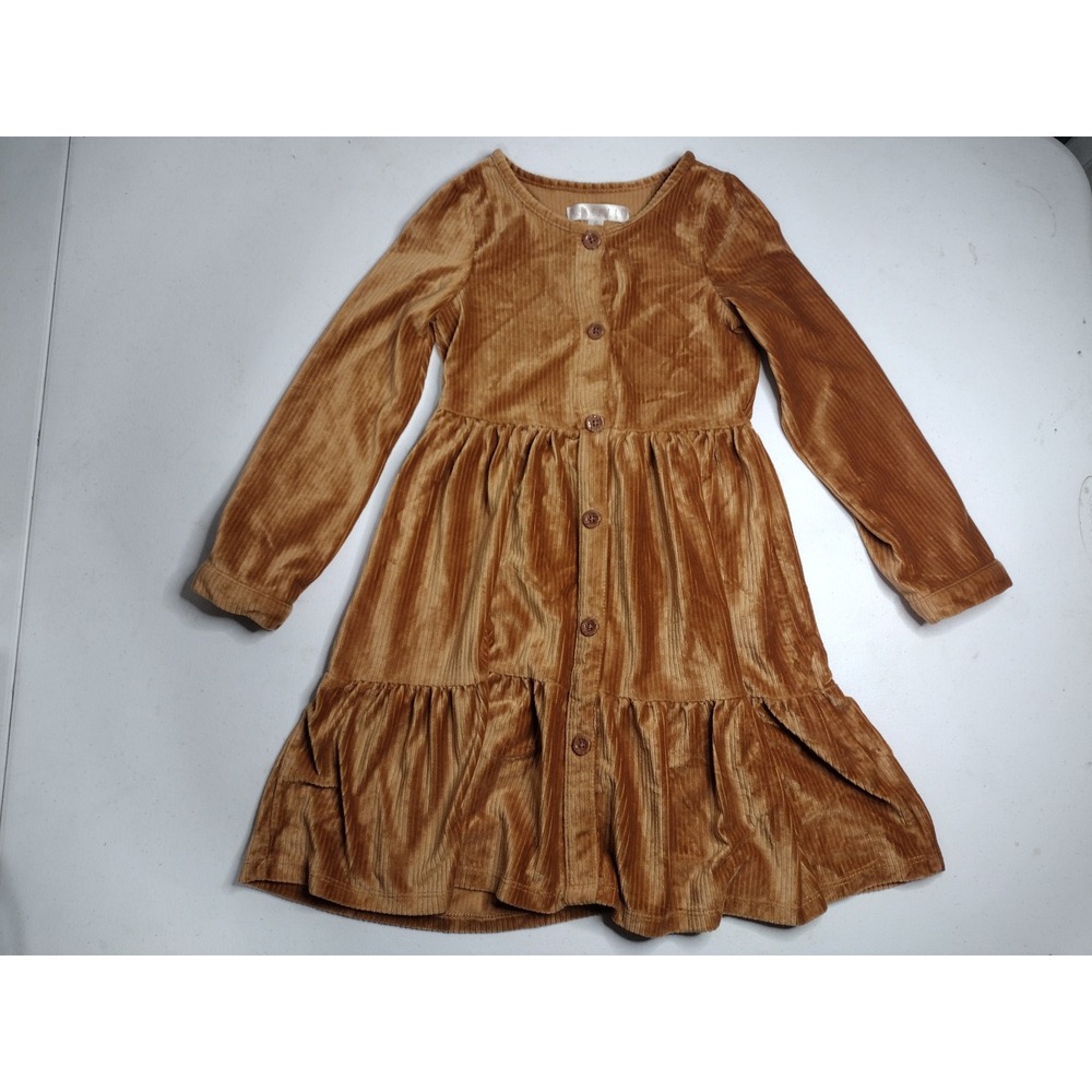 Biscotti Collezioni Girls Size 6 Camel Brown Corduroy Tiered Button Front Dress